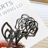 Vintage Metal Rose Rhinestones Hair Claw Flower Shape Clip
