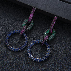 Micro Zircon Link Hoop Earrings Circle Africa Party Show Jewelry