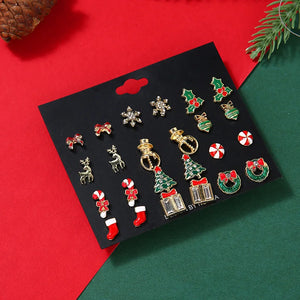 Christmas Earring Set Snowflake Tree Snowman Bell Ball Jewelry
