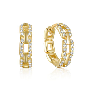 Hiphop Zircon Chain Earring 925 Silver Hoop Earrings Women Girls