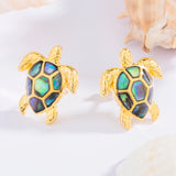 925 Silver Sea Turtle Abalone Shell Stud Earrings