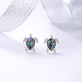 925 Silver Sea Turtle Abalone Shell Stud Earrings