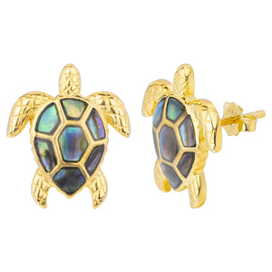 925 Silver Sea Turtle Abalone Shell Stud Earrings
