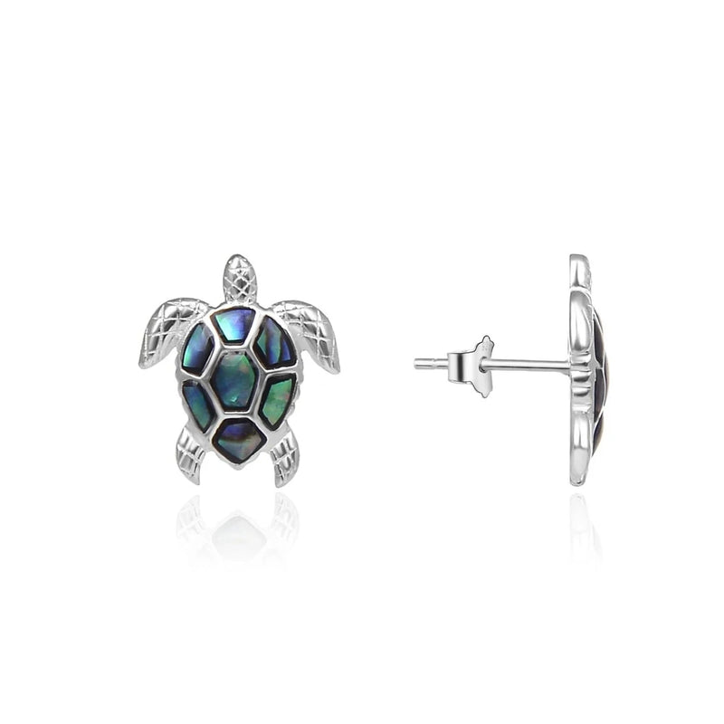 925 Silver Sea Turtle Abalone Shell Stud Earrings