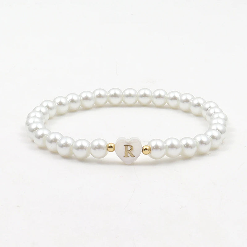 Heart Letter Beaded Bracelet Initial Women Jewelry Gift