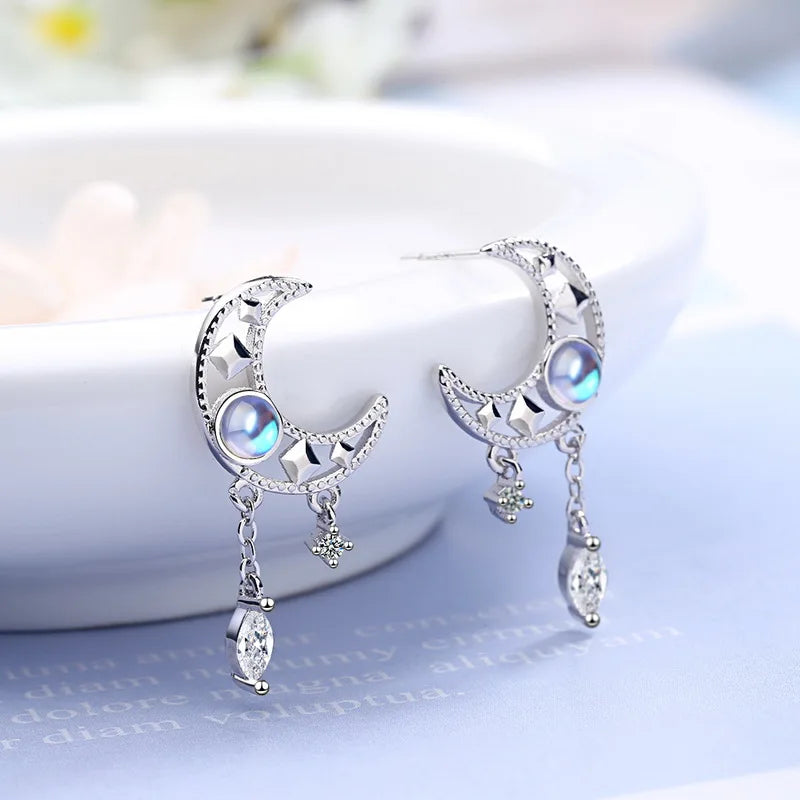 Crystal Star Moon Stud Earrings Pearl Drop Earrings Party Jewelry