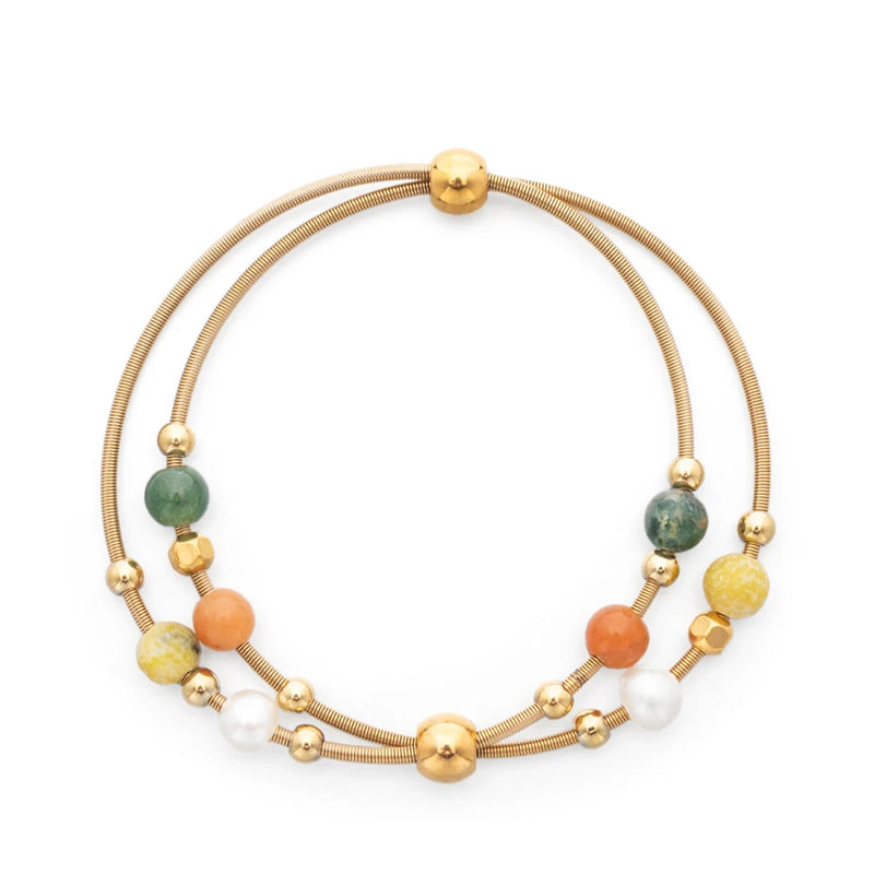 Stainless Steel Bracelets with Pearl and Stone Charms