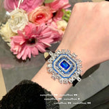 Vintage Sapphire Gemstone Bracelet for Women 925 Silver PU Belt Charm Strap