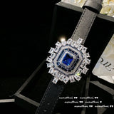 Vintage Sapphire Gemstone Bracelet for Women 925 Silver PU Belt Charm Strap
