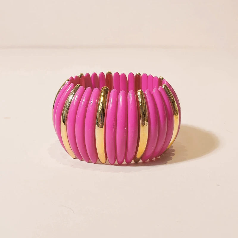 Wide Beads Link Bracelet Women Round Elastic Resin Adjustable Chain Bangles