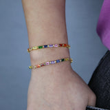 Colorful CZ Paved Tennis Bracelet Bangle - Anniversary Gift Jewelry