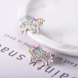 Unicorn Earrings Cartoon Jewelry Crystal Austrian 2 Colors Women Party