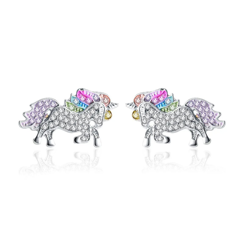 Unicorn Earrings Cartoon Jewelry Crystal Austrian 2 Colors Women Party