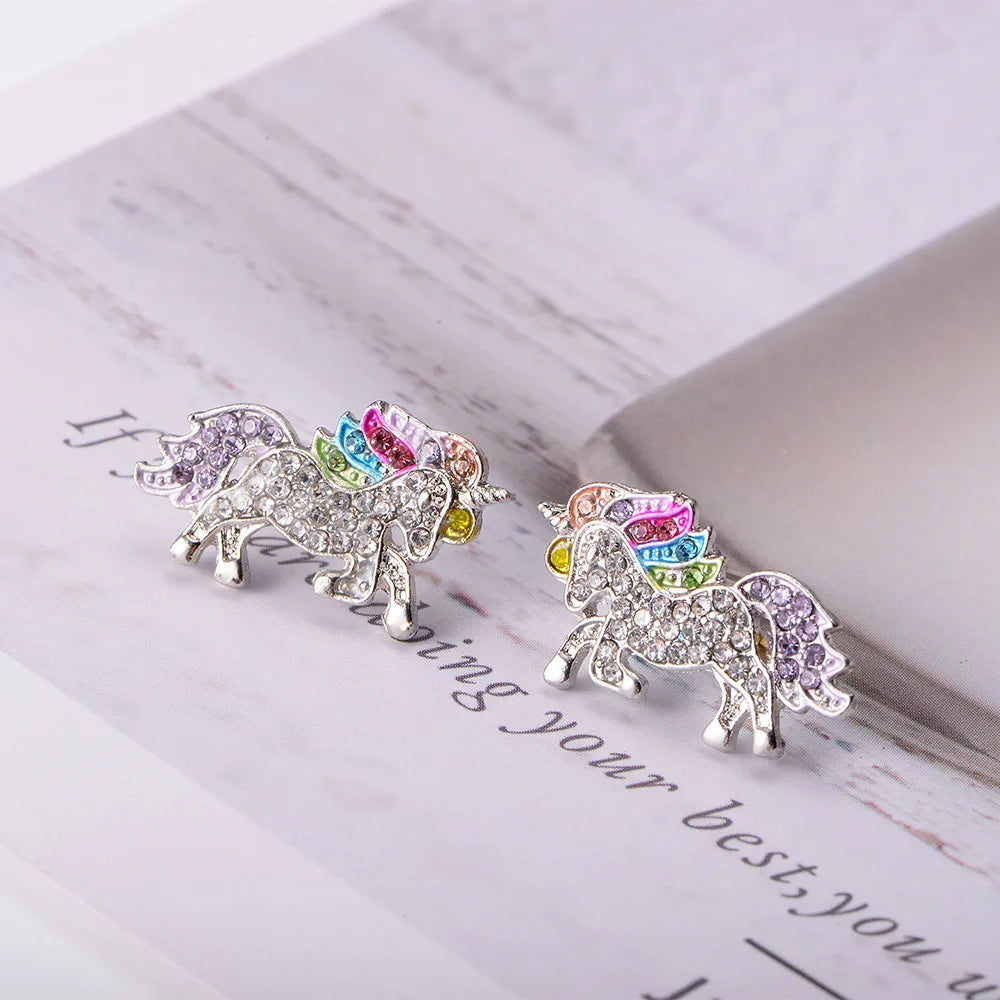 Unicorn Earrings Cartoon Jewelry Crystal Austrian 2 Colors Women Party