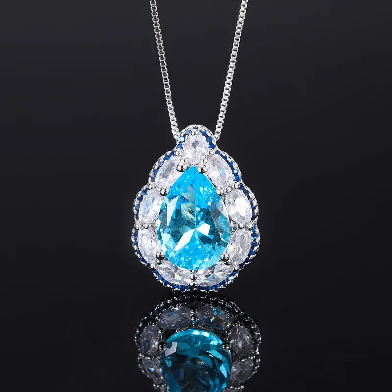 Vintage Aquamarine Water Drop Pendant Necklace for Women