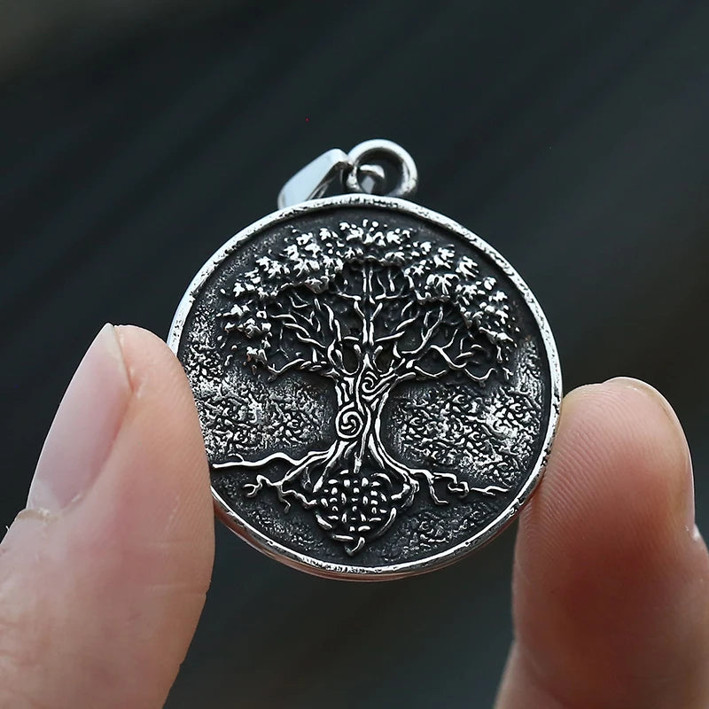 Vintage Stainless Steel Tree Of Life Pendant Necklace for Viking Jewelry Couple