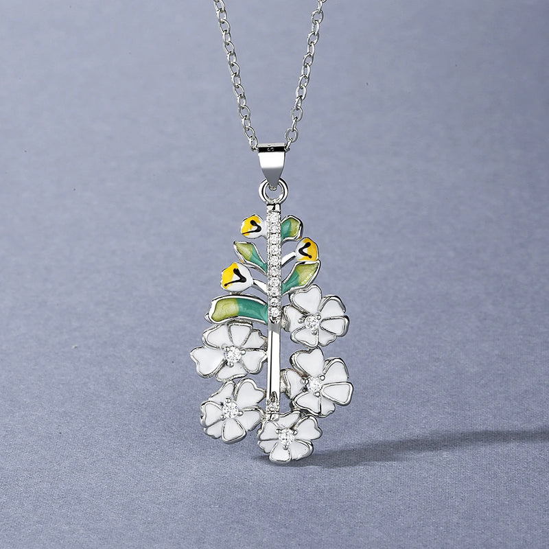 Epoxy Flower Pendant Necklace 925 Silver Women's Jewelry Pendant