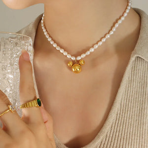 Baroque Freshwater Natural Pearl Mickey Pendant Necklace For Women Girls