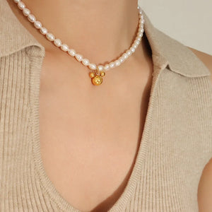 Baroque Freshwater Natural Pearl Mickey Pendant Necklace For Women Girls