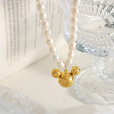 Baroque Freshwater Natural Pearl Mickey Pendant Necklace For Women Girls