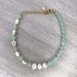 Green Stone & Freshwater Pearl Beads Bracelet for Women