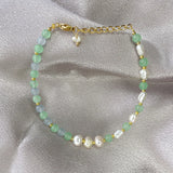 Green Stone & Freshwater Pearl Beads Bracelet for Women