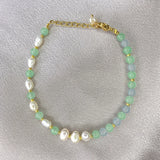Green Stone & Freshwater Pearl Beads Bracelet for Women