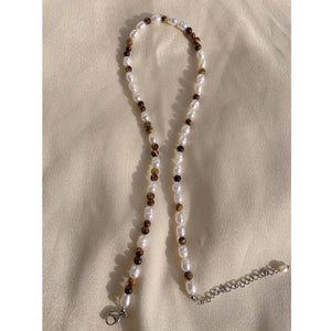 Natural Tigereye Choker Freshwater Pearl Necklace Femme Jewelry