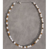 Natural Tigereye Choker Freshwater Pearl Necklace Femme Jewelry