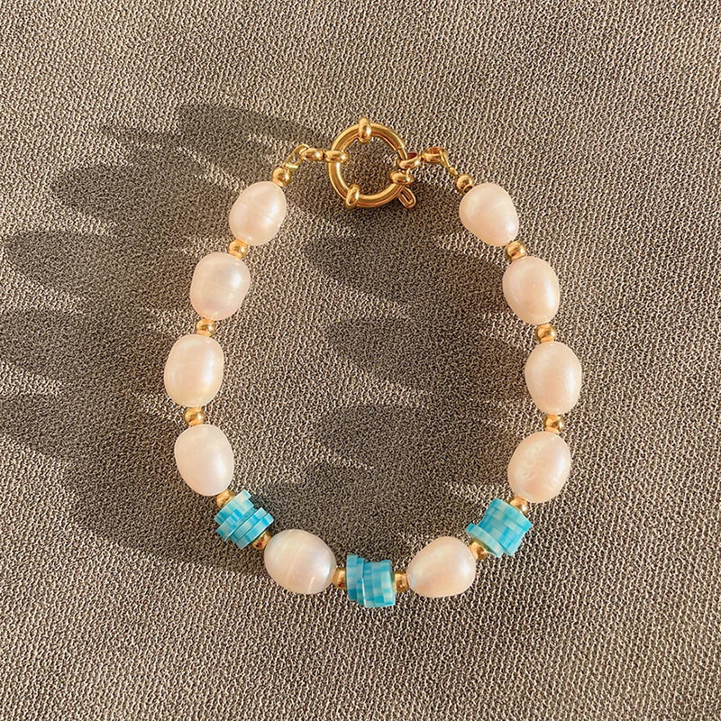 Summer Sky Stone Freshwater Pearl Bracelet Women Fine Jewelry