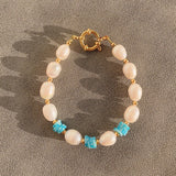 Summer Sky Stone Freshwater Pearl Bracelet Women Fine Jewelry