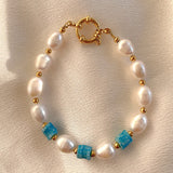 Summer Sky Stone Freshwater Pearl Bracelet Women Fine Jewelry