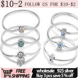 925 Silver Women Bracelet Charm Butterfly Heart Lock Pendant DIY Jewelry