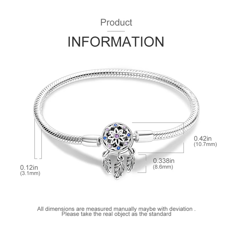 925 Silver Women Bracelet Charm Butterfly Heart Lock Pendant DIY Jewelry