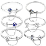 925 Silver Women Bracelet Charm Butterfly Heart Lock Pendant DIY Jewelry