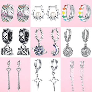 925 Silver Long Fringe Heart Shape Earrings Retro Party Anniversary Gift