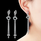 925 Silver Long Fringe Heart Shape Earrings Retro Party Anniversary Gift