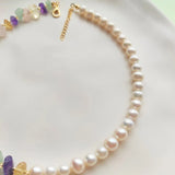 Bohemia Style Choker Necklace with Nature Pearl Beads