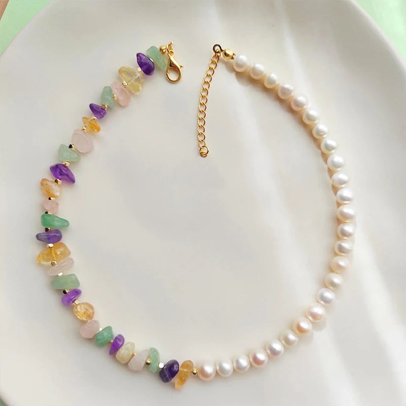 Bohemia Style Choker Necklace with Nature Pearl Beads