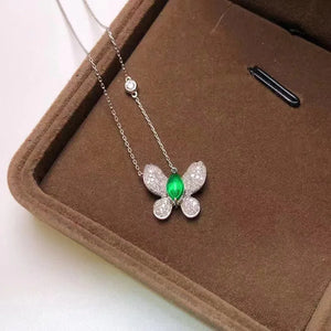 925 Silver Butterfly Pendant Green Zircon Necklace Gift