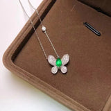 925 Silver Butterfly Pendant Green Zircon Necklace Gift