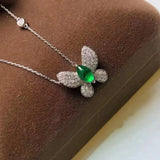 925 Silver Butterfly Pendant Green Zircon Necklace Gift