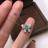 925 Silver Butterfly Pendant Green Zircon Necklace Gift