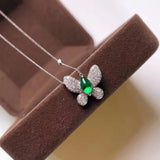 925 Silver Butterfly Pendant Green Zircon Necklace Gift