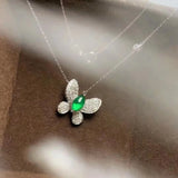 925 Silver Butterfly Pendant Green Zircon Necklace Gift