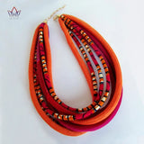 Ankara Multistrand Tribal Necklace African Big Bold Chunky Colorful Jewelry