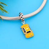 925 Sterling Silver Yellow Taxi Car Pendant Charm for DIY Jewelry Making