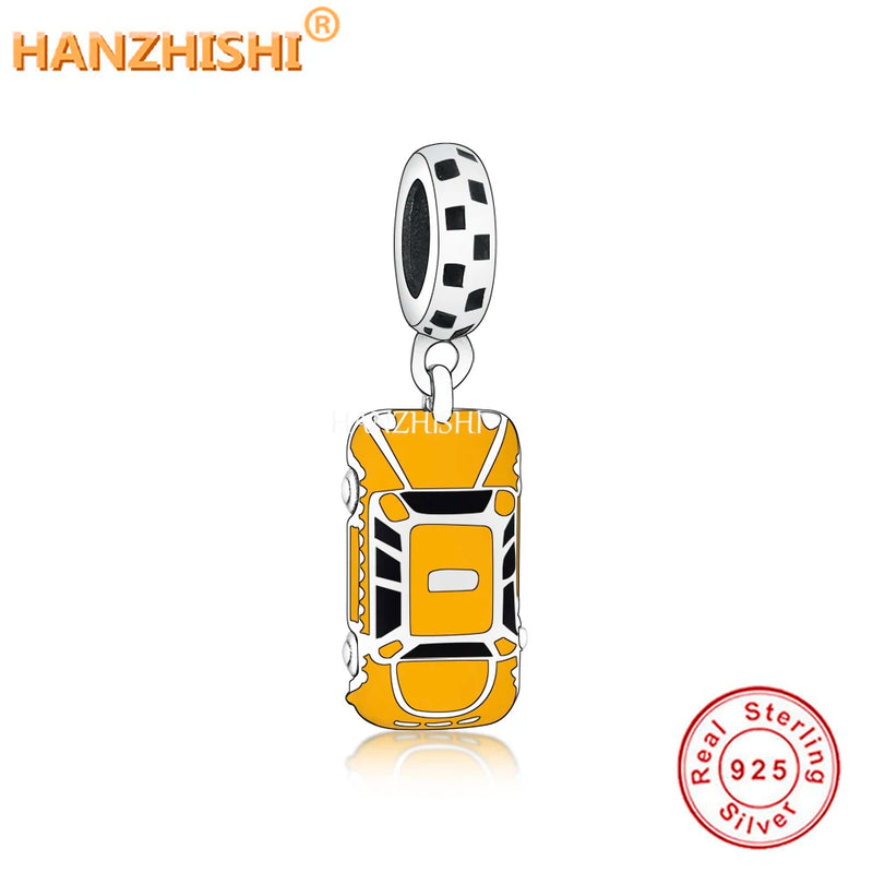 925 Sterling Silver Yellow Taxi Car Pendant Charm for DIY Jewelry Making