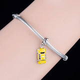 925 Sterling Silver Yellow Taxi Car Pendant Charm for DIY Jewelry Making