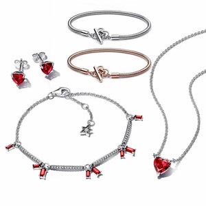 Flame Heart Bracelet 925 Sterling Silver Necklaces DIY Earrings Christams Gift